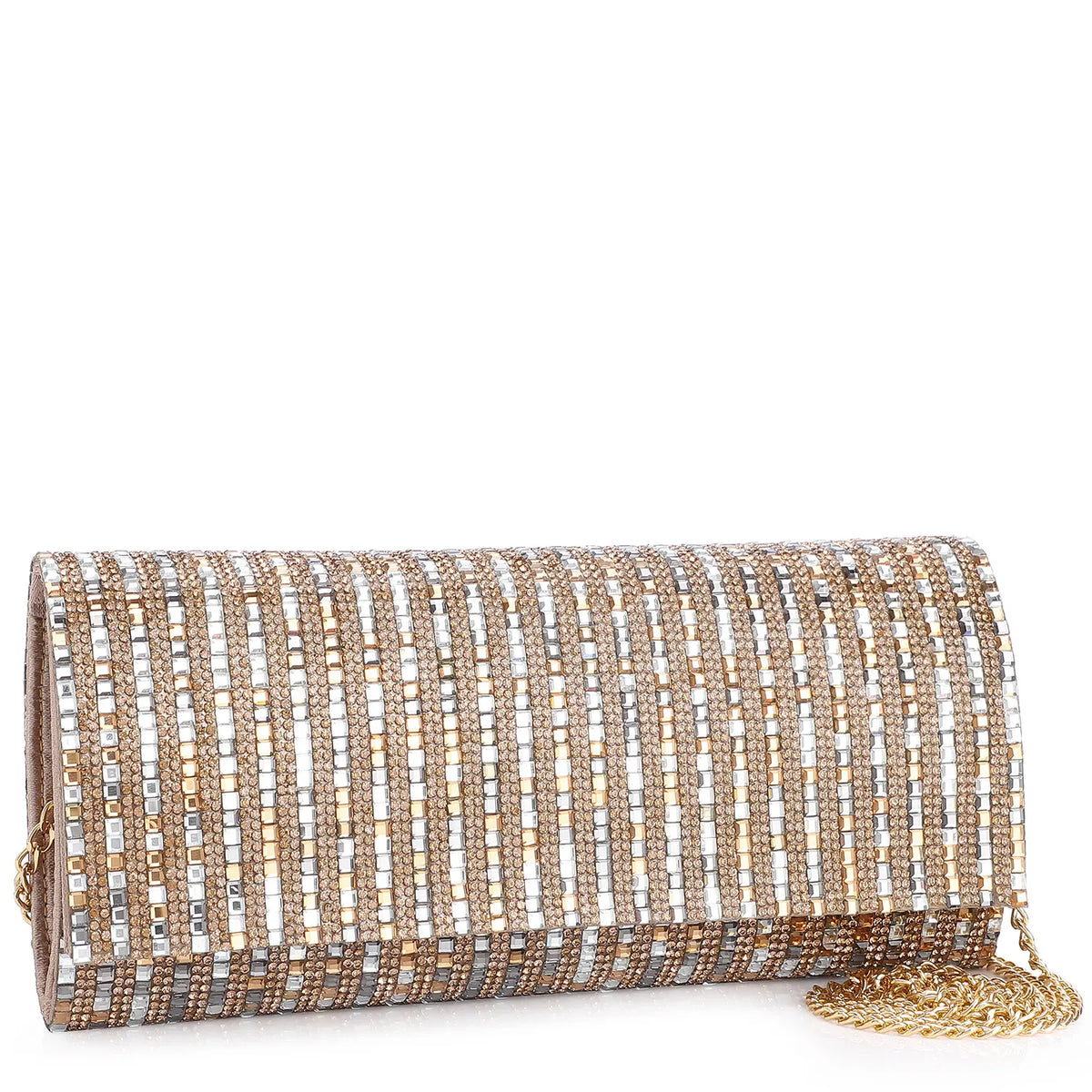 Clutch Strass Dourado/Prata