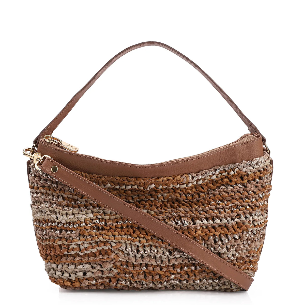 Bolsa Hobo Couro Ouro/Marrom