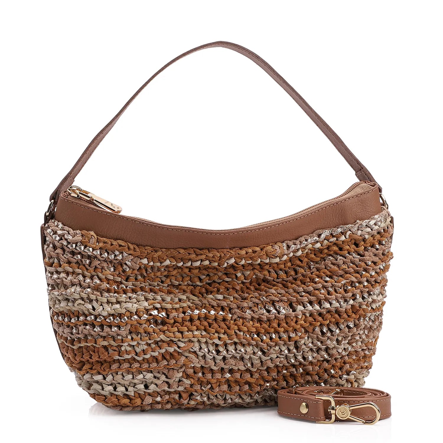 Bolsa Hobo Couro Ouro/Marrom