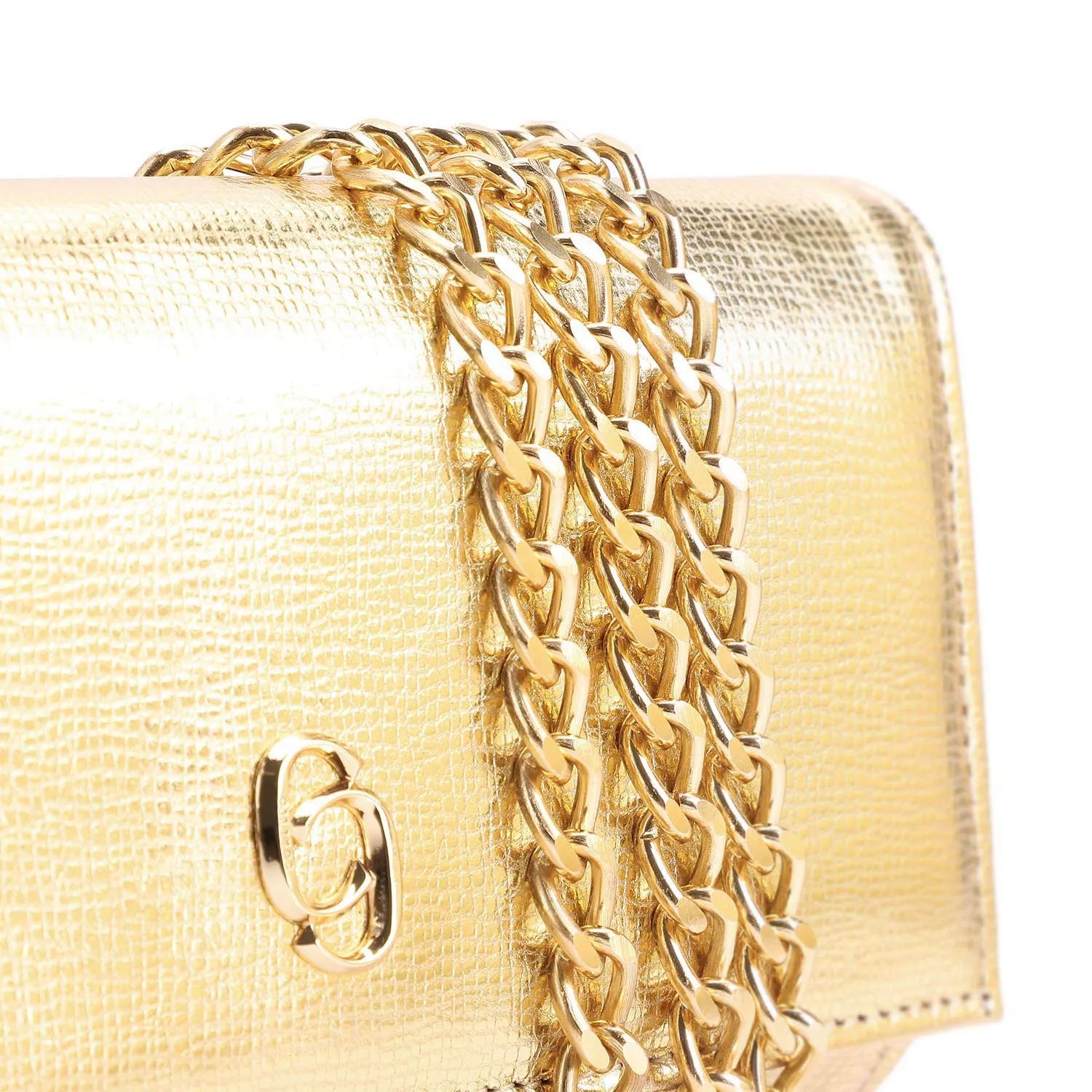 Clutch Couro Dourado