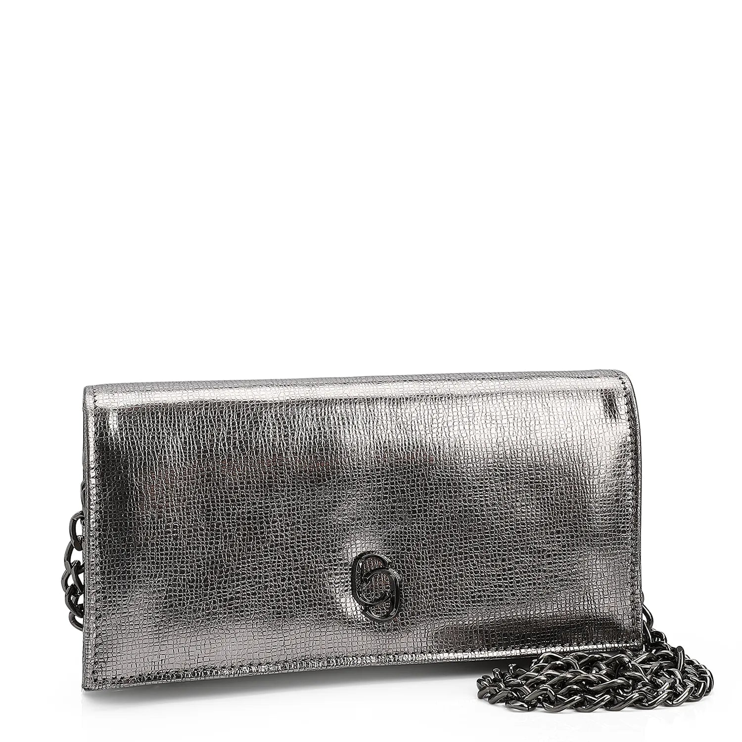 Clutch Couro Prata