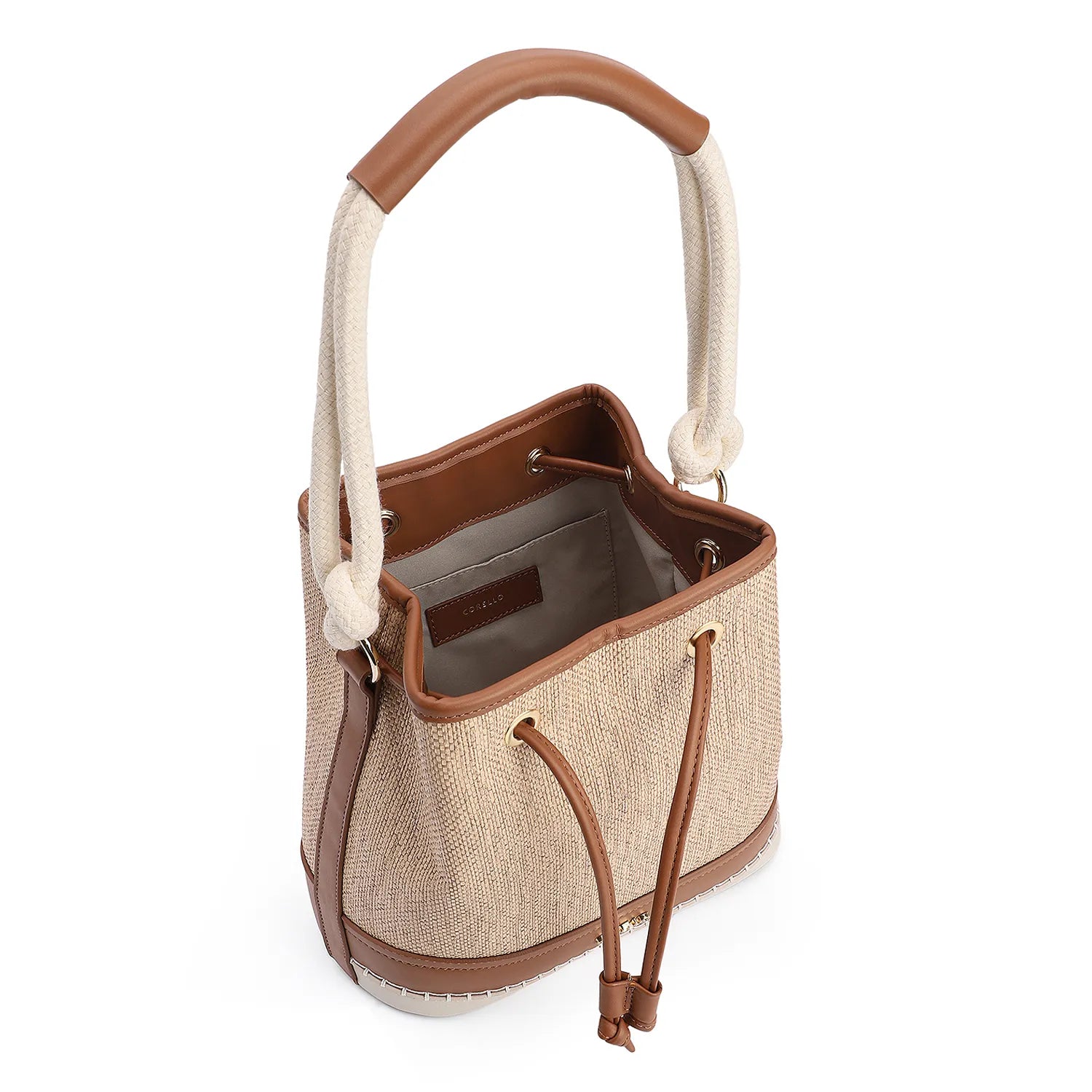 Bolsa De Ombro Bucket Alt Marrom/Off White/Ráfia