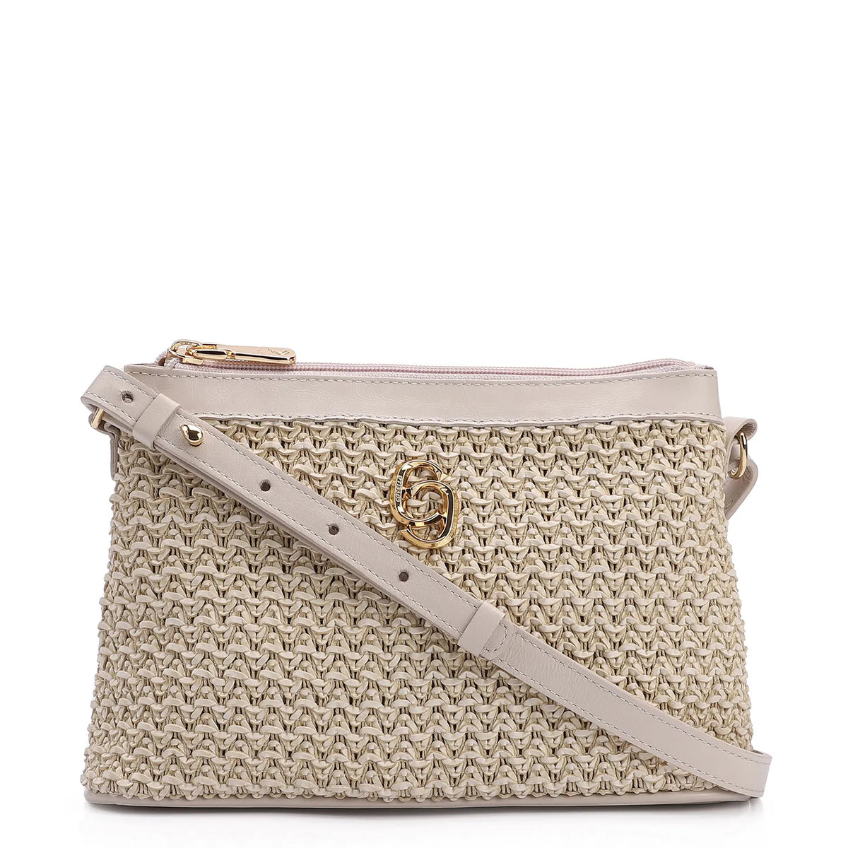 Bolsa Transversal Couro Off White/Crochet Off White