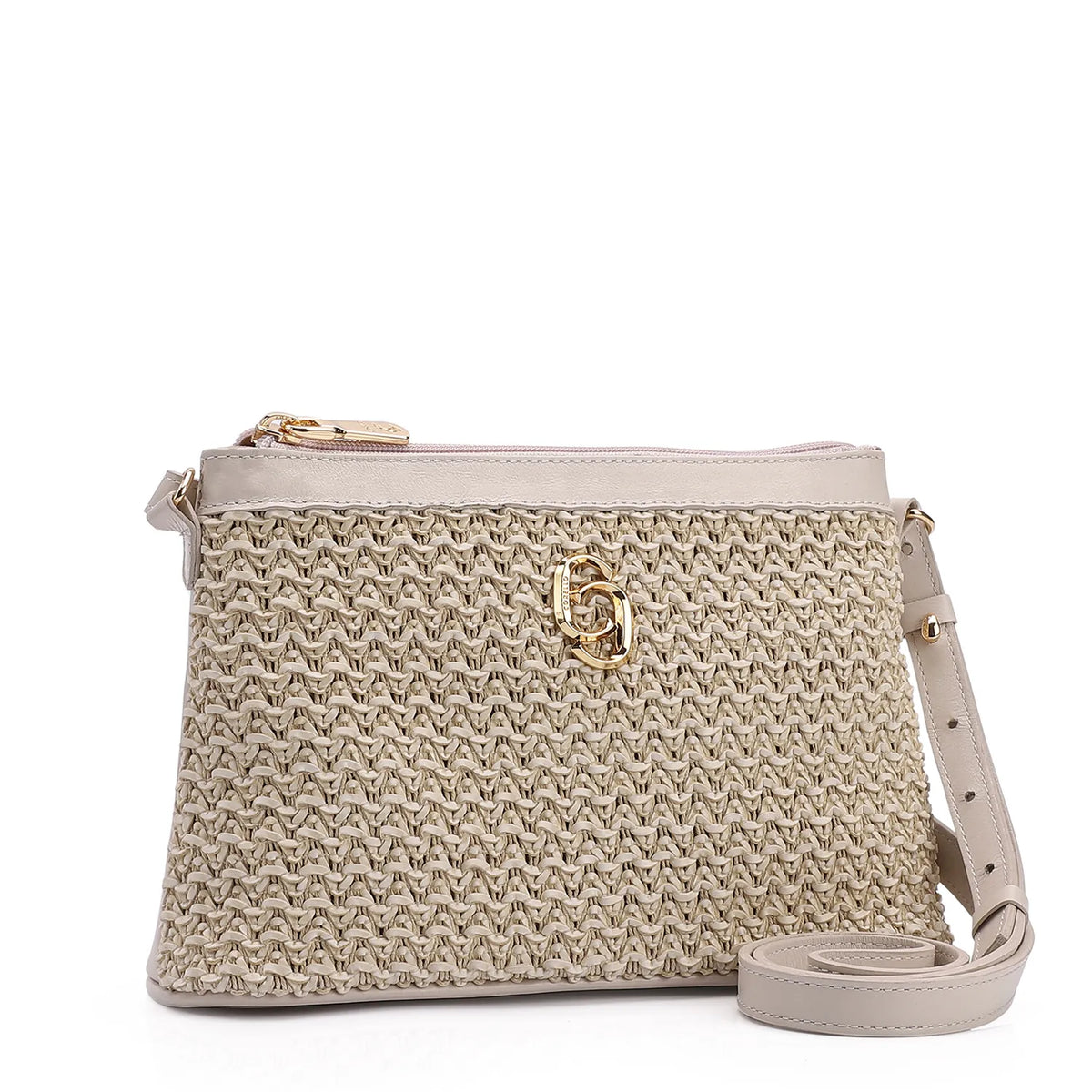 Bolsa Transversal Couro Off White/Crochet Off White