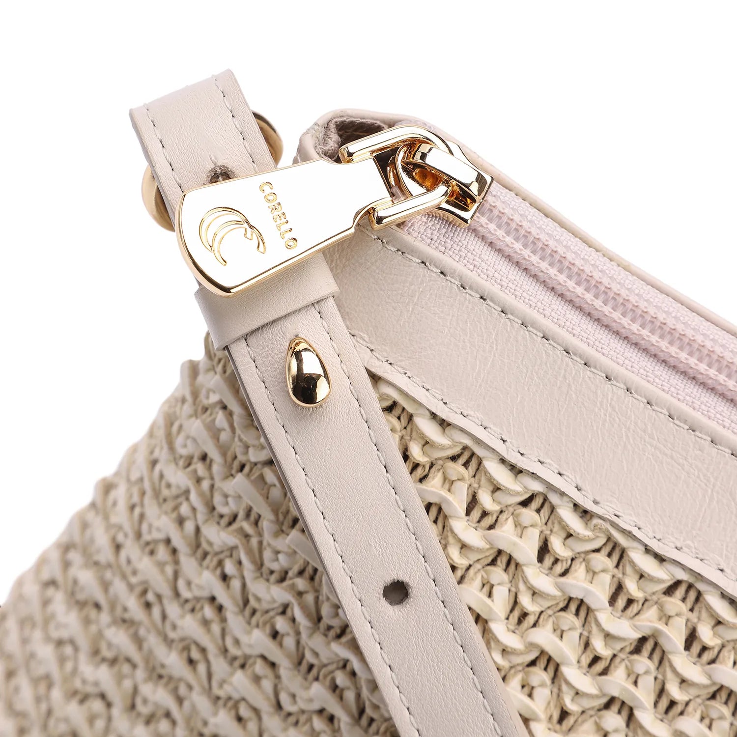 Bolsa Transversal Couro Off White/Crochet Off White