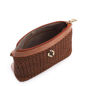 Bolsa Transversal Couro Marrom/Crochet Marrom