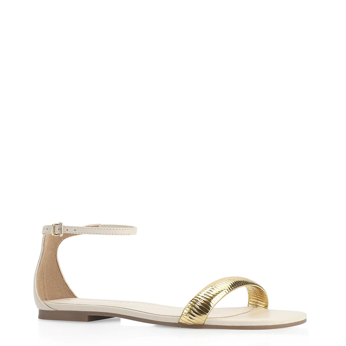 Rasteirinha Couro Off White/Alt Dourado