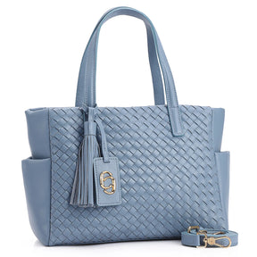 Bolsa Tote Tressê Couro Azul