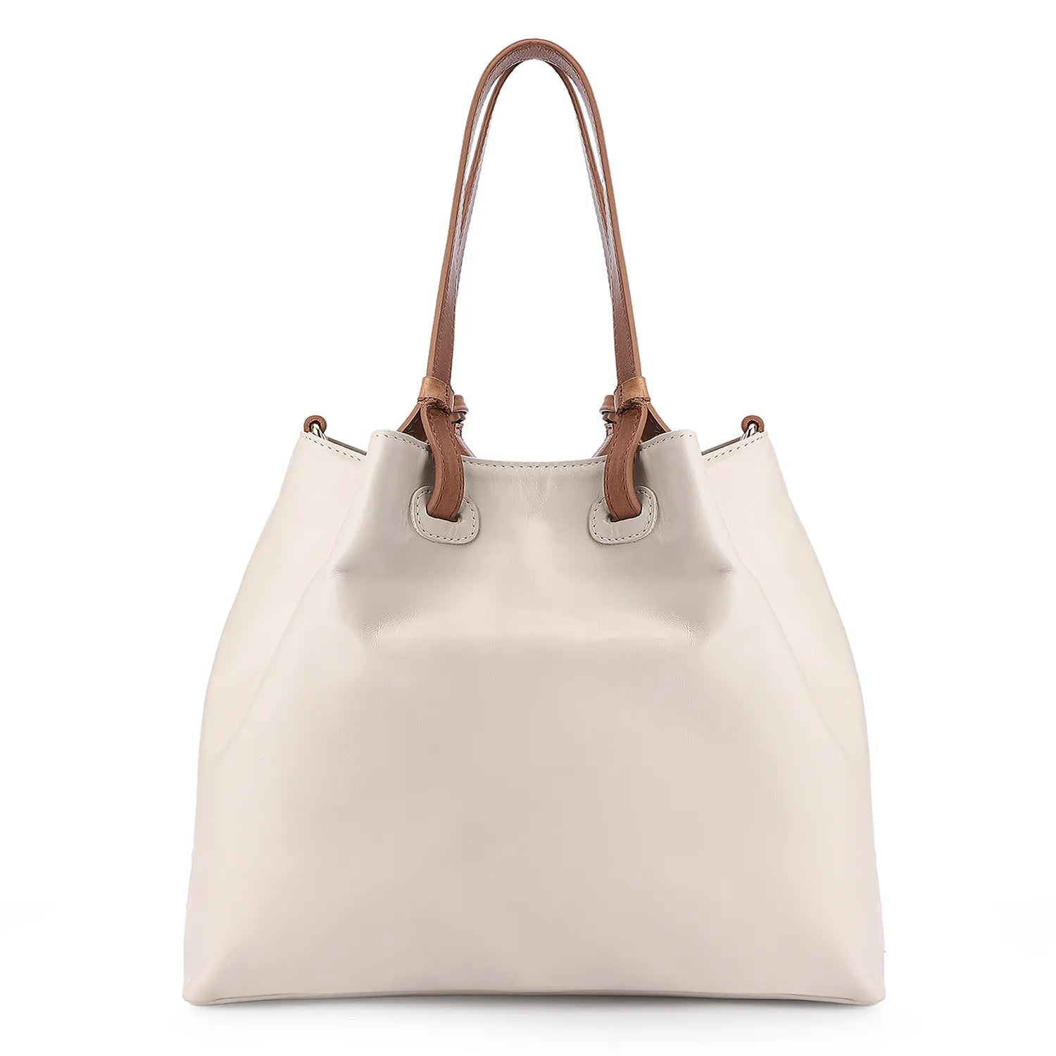 Bolsa Tote Tressê Couro Off White/Marrom