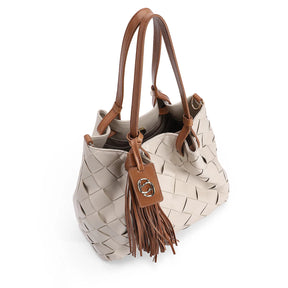 Bolsa Tote Tressê Couro Off White/Marrom