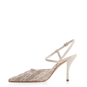 Scarpin Tressê Couro Off White/Bege