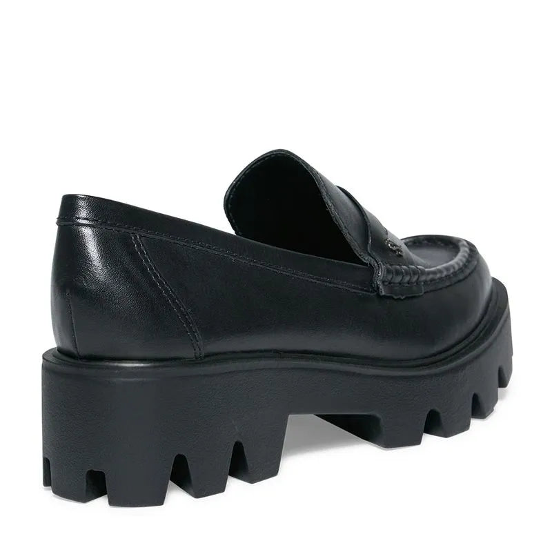 Sapato Mocassim Preto Couro Tratorado