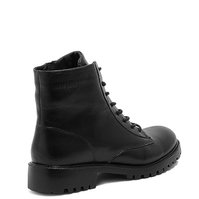 Bota Coturno Tratorada Couro Preto Cadarço