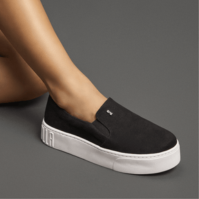 Tênis Slip On Suede Sola Alta Preto