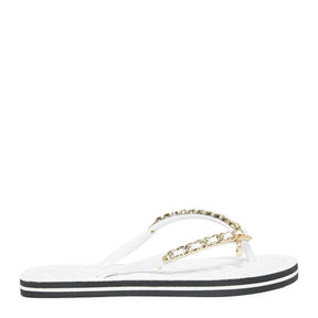 Flip Flop Corrente Dourada Branco