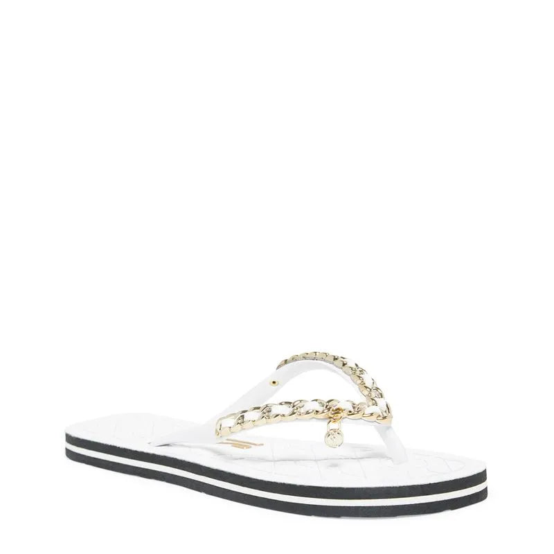 Flip Flop Corrente Dourada Branco