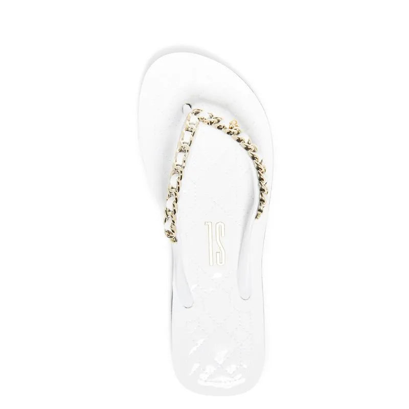 Flip Flop Corrente Dourada Branco