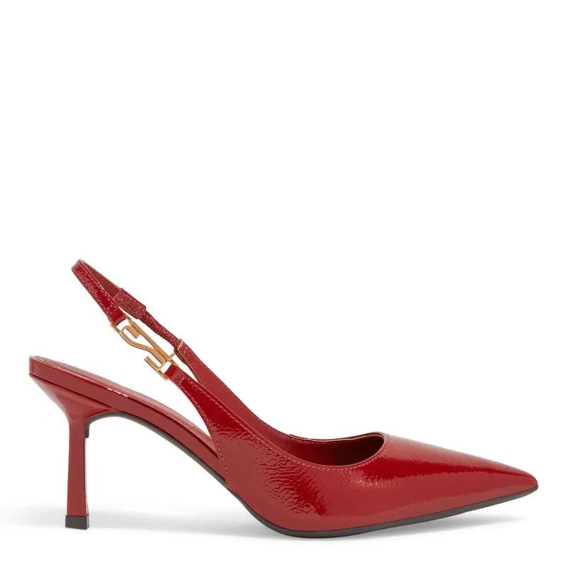 Scarpin Slingback Verniz Bico Fino Salto Médio Vermelho