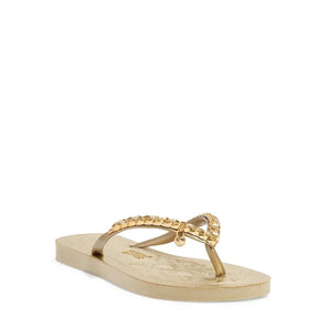 Chinelo Flip Flop Borracha Corrente Tiras Finas Metalizado Dourado