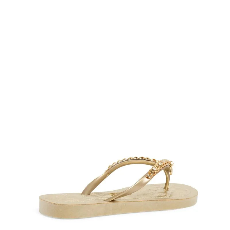 Chinelo Flip Flop Borracha Corrente Tiras Finas Metalizado Dourado