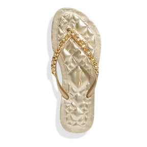 Chinelo Flip Flop Borracha Corrente Tiras Finas Metalizado Dourado